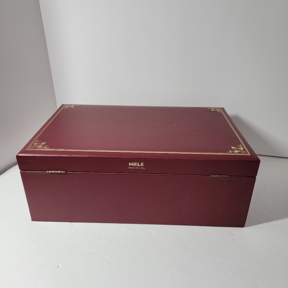 Vintage Mele Maroon/Gold Trim 3-Tier Jewelry Box - Picture 7 of 11